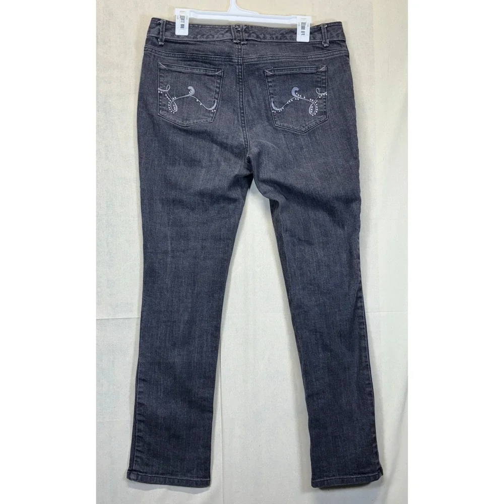 Tommy Hilfiger Spirit Jeans Women 10 Grey Mid Rise Skinny Leg Embroidered Pocket